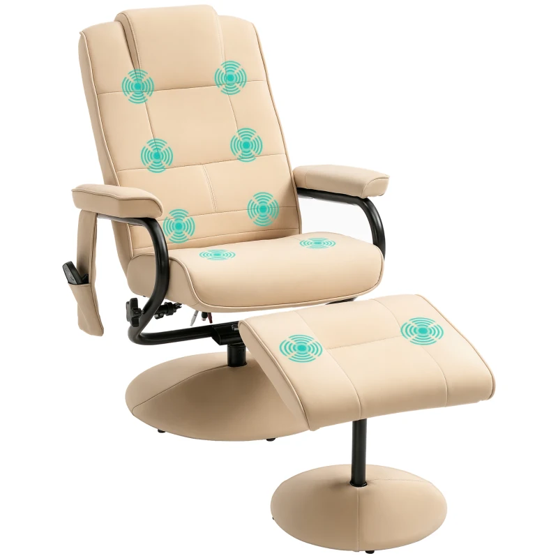 HOMCOM massagestoel relaxstoel tv-stoel stoel met massagefunctie incl. krukje kunstleer crèmewit 77 x 84 x 95 cm