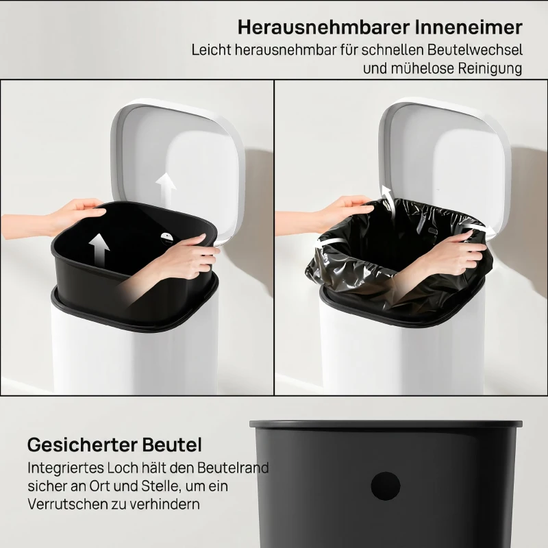 HOMCOM 30L Küchenmülleimer Pedaleimer mit Deckel, Soft-Close- und Offenhalte-Funktion für Küche, Zuhause