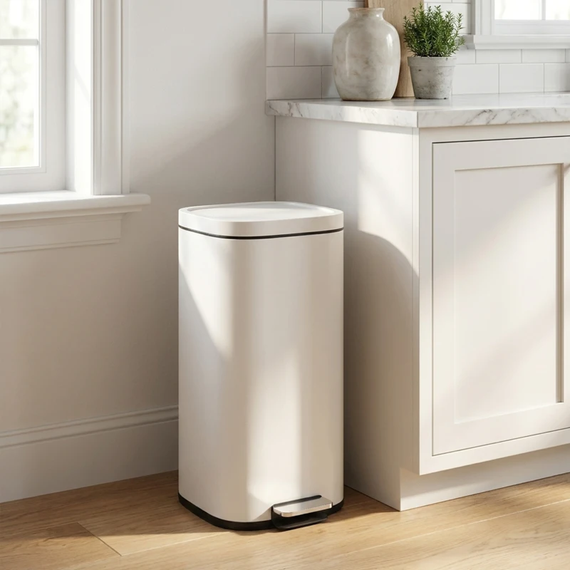HOMCOM 30L Küchenmülleimer Pedaleimer mit Deckel, Soft-Close- und Offenhalte-Funktion für Küche, Zuhause