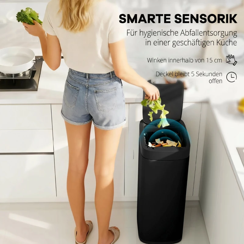 HOMCOM 50L Sensor-Mülleimer, berührungslos Küchenmülleimer mit Bewegungssensor, fingerabdruckresistent