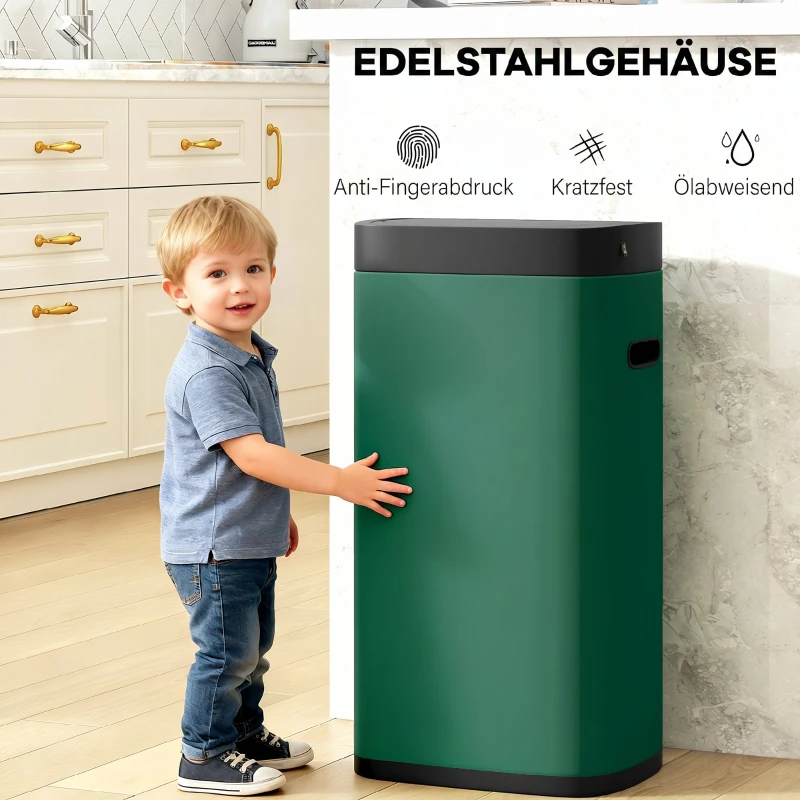 HOMCOM 50L Sensor-Mülleimer, berührungslos Küchenmülleimer mit Bewegungssensor, fingerabdruckresistent