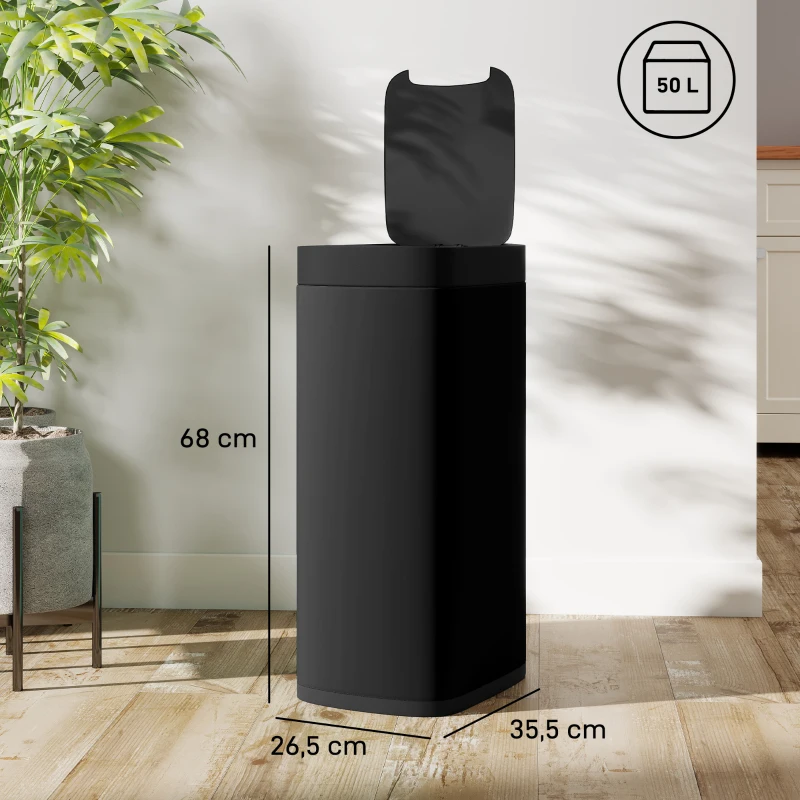 HOMCOM 50L Sensor-Mülleimer, berührungslos Küchenmülleimer mit Bewegungssensor, fingerabdruckresistent
