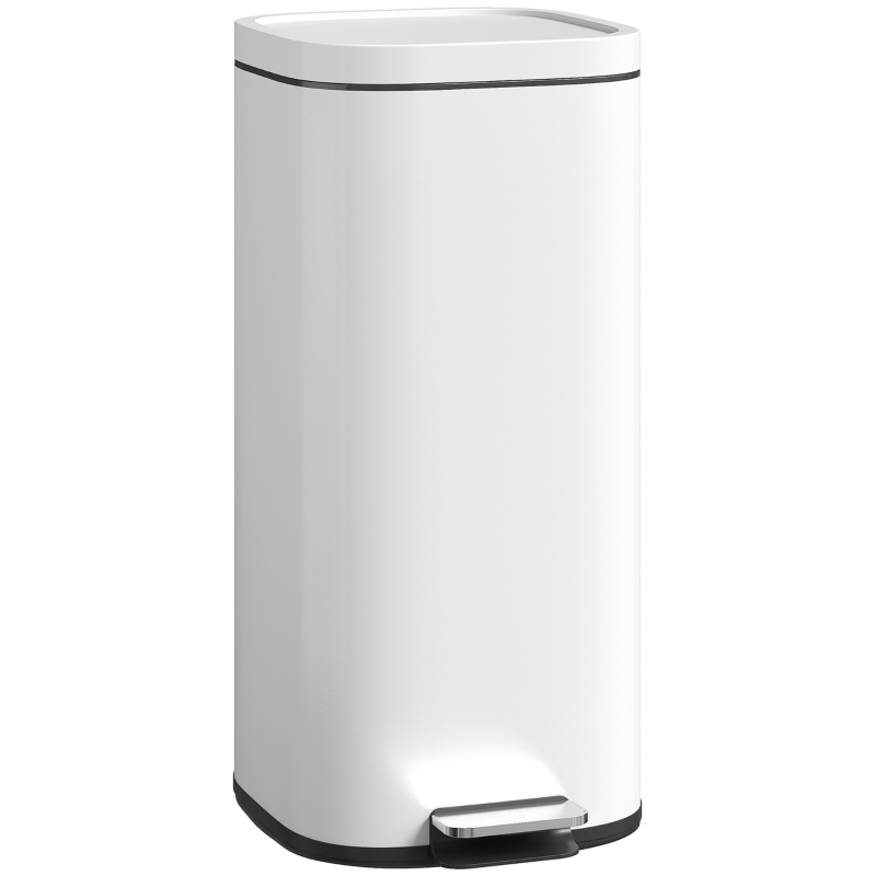 HOMCOM 30L Küchenmülleimer Pedaleimer mit Deckel, Soft-Close- und Offenhalte-Funktion für Küche, Zuhause
