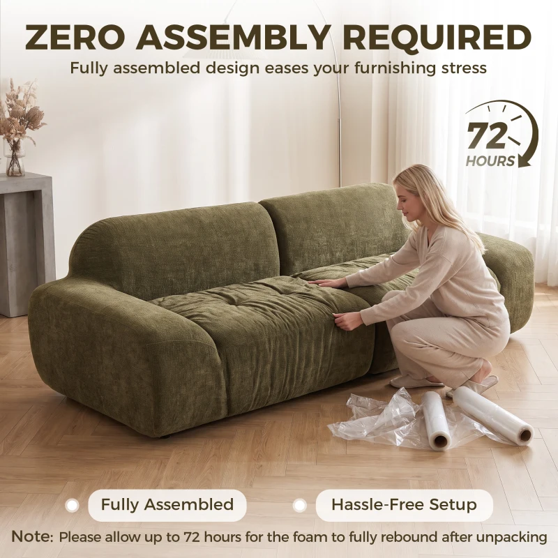 HOMCOM Canapé 3 Places en Chenille 244 cm, Canapé Salon Moderne, Assise et Accoudoirs Larges, Ressorts Ensachés, Vert Foncé