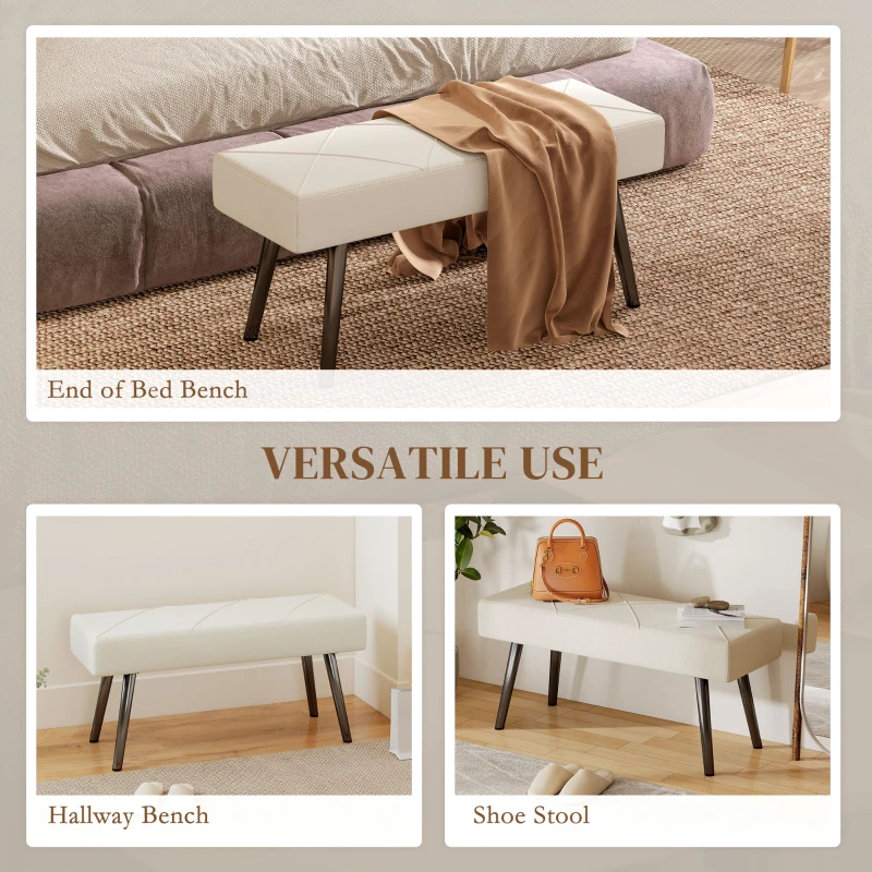 HOMCOM Upholstered Hallway Bench, End of Bed Bench with X-Shape Design and Steel Legs, Cream