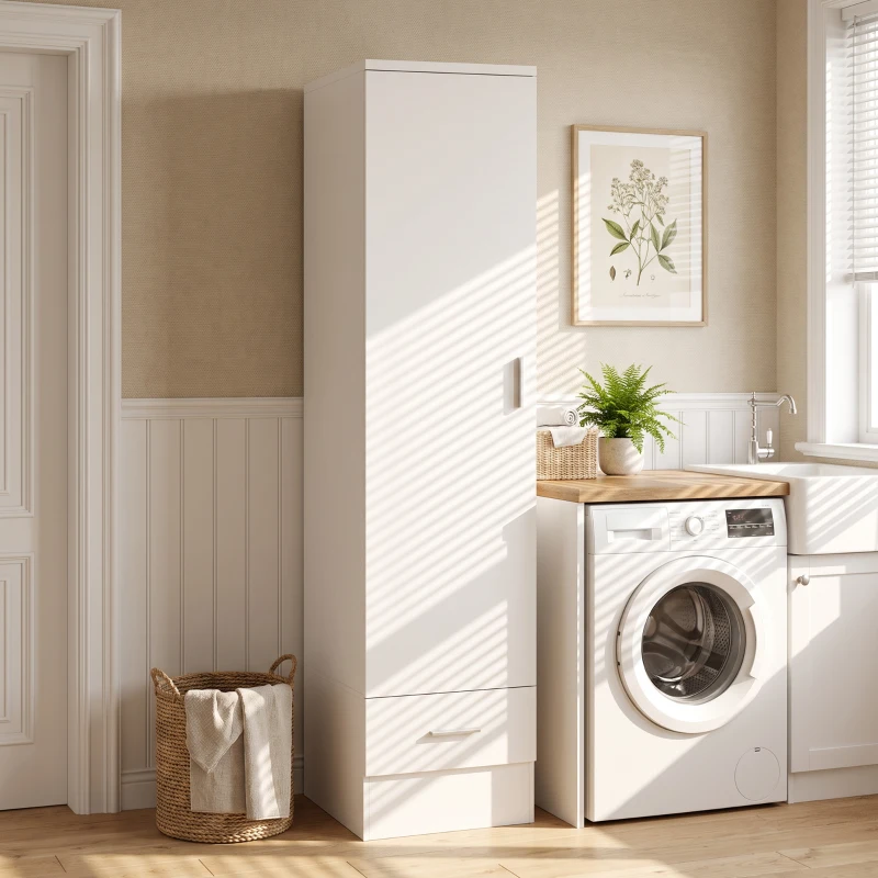 HOMCOM Armadio Con Asta Appendiabiti E Cassetto, Porta Abiti, Bianco
