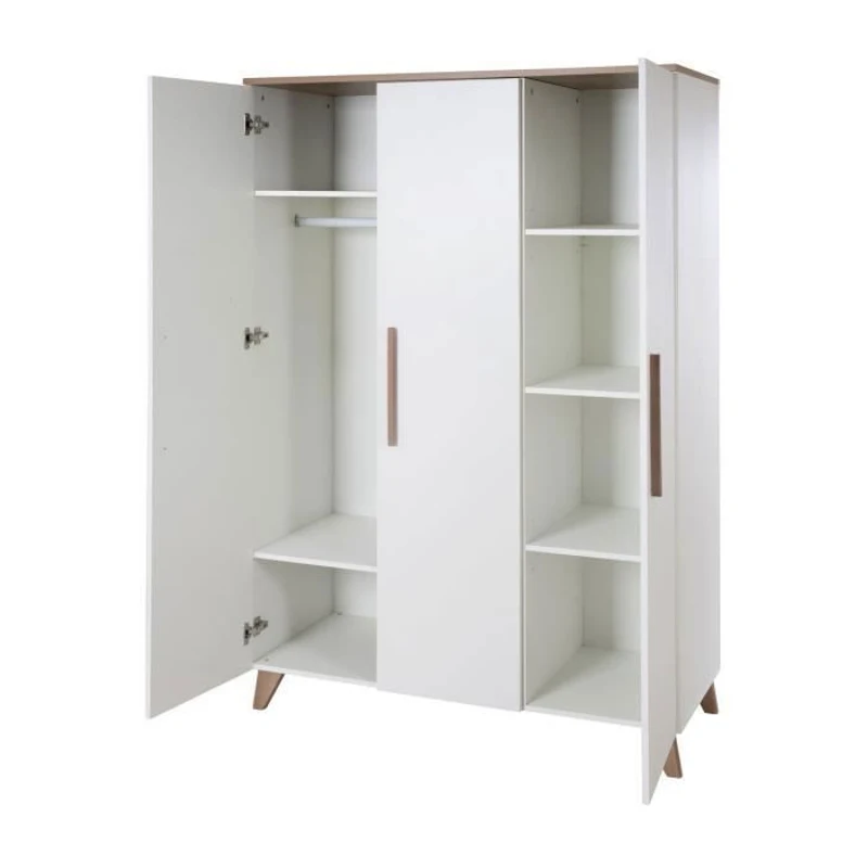 Chambre bébé complete : Lit évolutif 70 x 140 cm + commode a langer + armoire 3 portes - OLE - ROBA - Chene foncé / Blanc