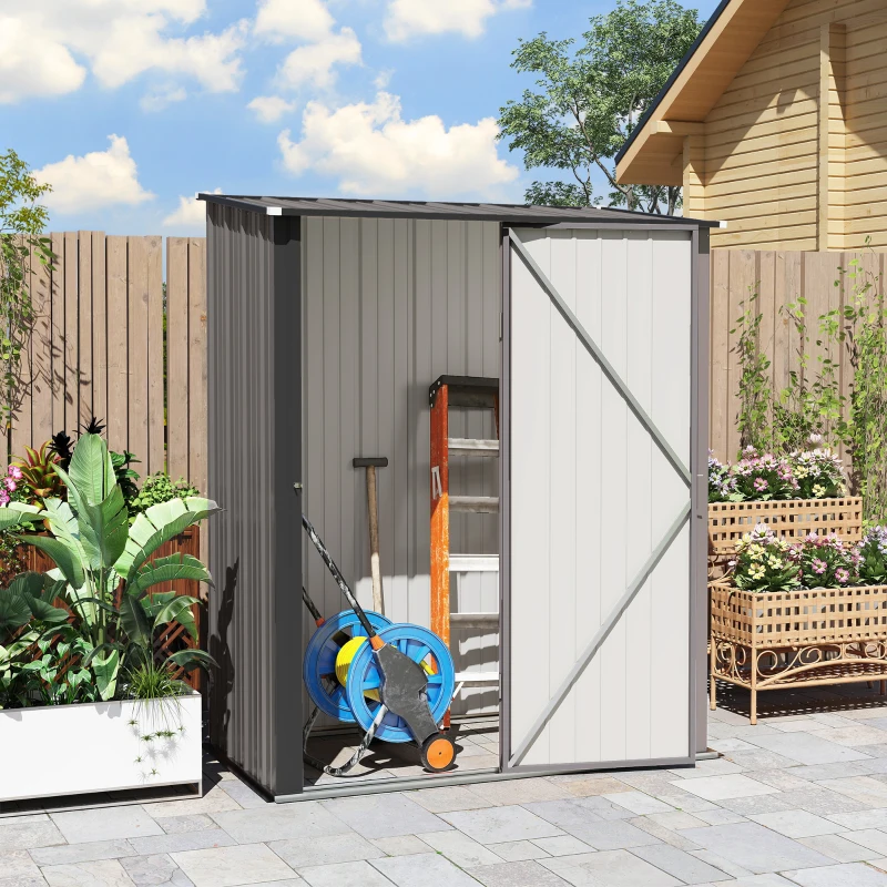 Outsunny Casetta da Giardino in Acciaio Porta Attrezzi con Catenaccio, 161.5x94.5x196cm, Grigio Chiaro