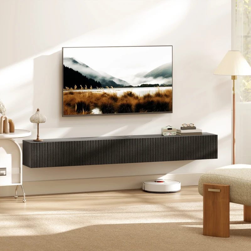 HOMCOM 180cm Floating TV Stand, Wall Mount TV Unit with Cable Management Hole, Fits up to 72" TV, Black