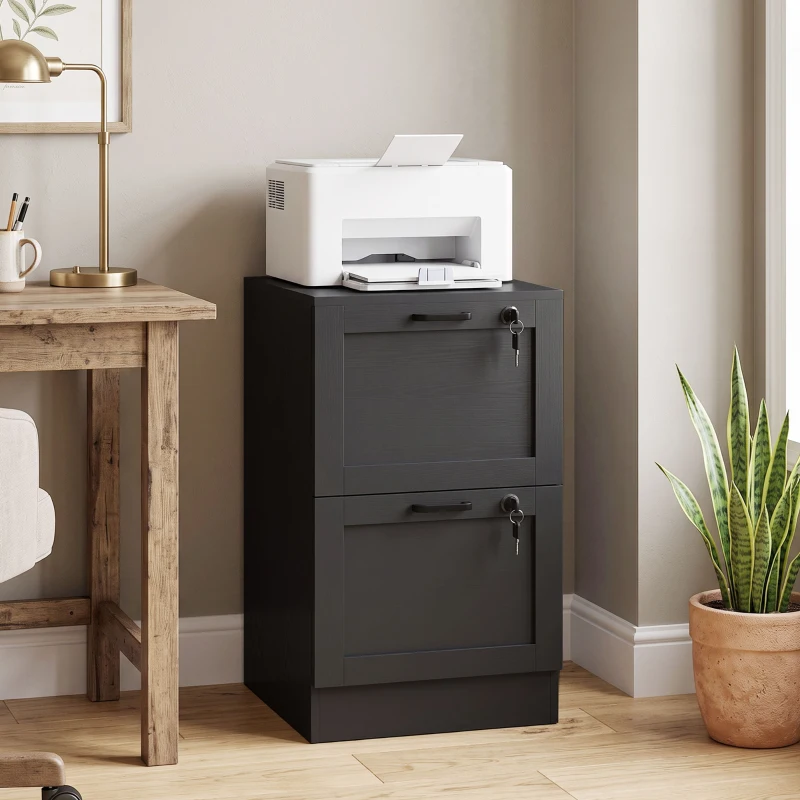 HOMCOM 2-Drawer Filing Cabinet with Lock - Black