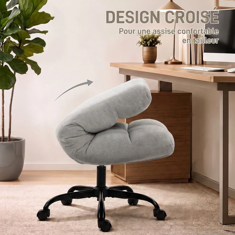 HOMCOM Fauteuil salon sans accoudoirs, chaise pivotante en tissu chenille imperméable, assise large, 75 x 95 x 90 cm gris clair