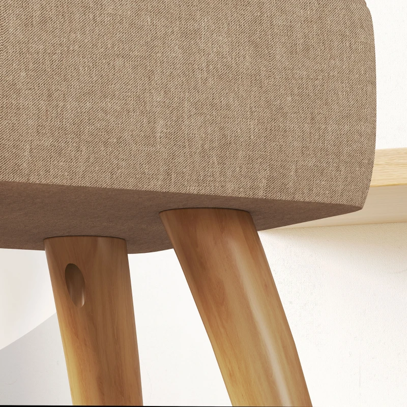 HOMCOM Puf Reposapiés en Tejido Efecto Lino, 27x27x26 cm, Patas de Madera de Caucho, Capacidad Hasta 110 kg, Marrón