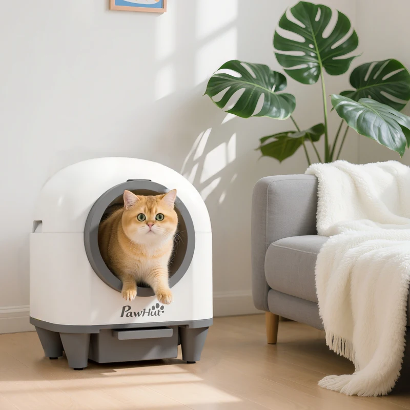 PawHut 80L Extra Large Self Cleaning Cat Litter Tray with APP Control, Safety Protection, Odor Removal, Rubbish Bag for Multiple Kittens