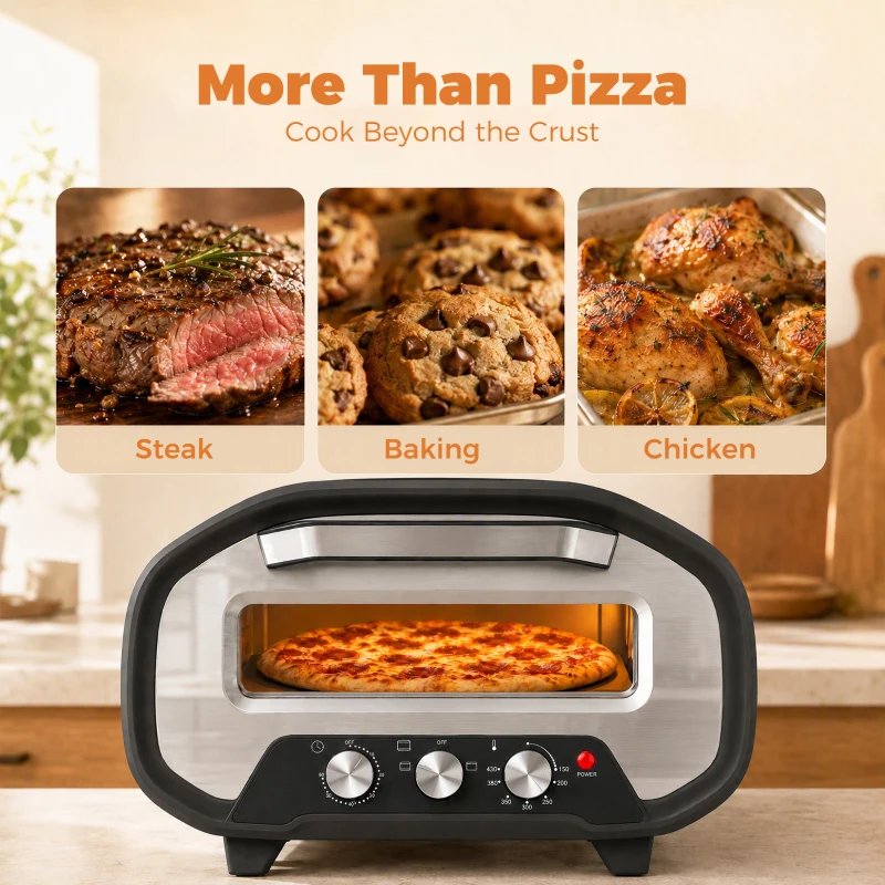 HOMCOM Electric Pizza Oven, Pizza Maker with 3 Knob Control and Ceramic Stone, Viewing Window, 2200W