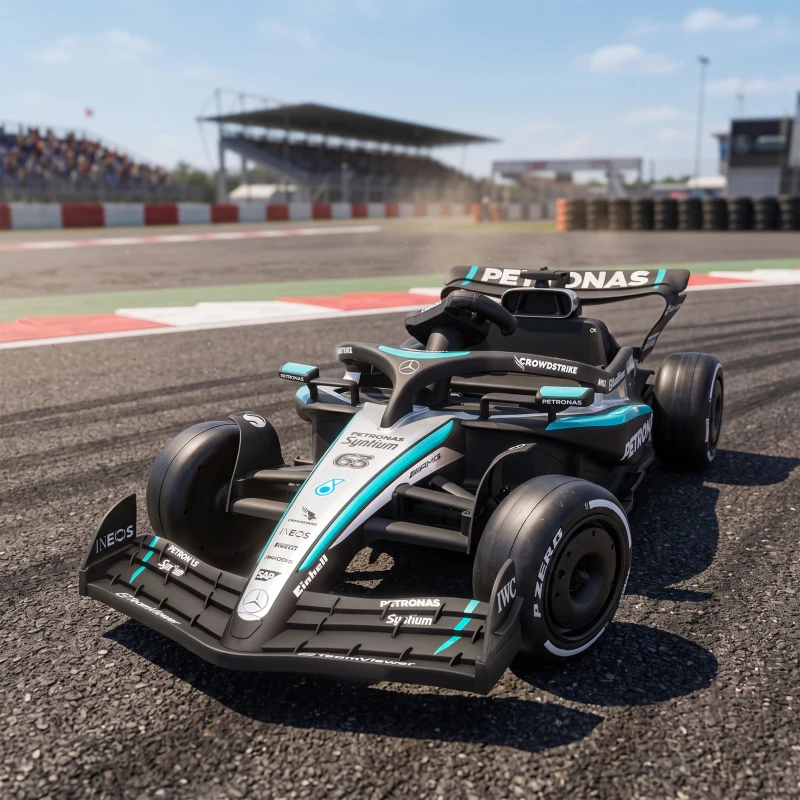 AIYAPLAY Kart Eléctrico para Niños 12V Mercedes-AMG PETRONAS F1 Mando a Distancia 2 Motores Suspensión Trasera 3,3-5,5km/h Negro