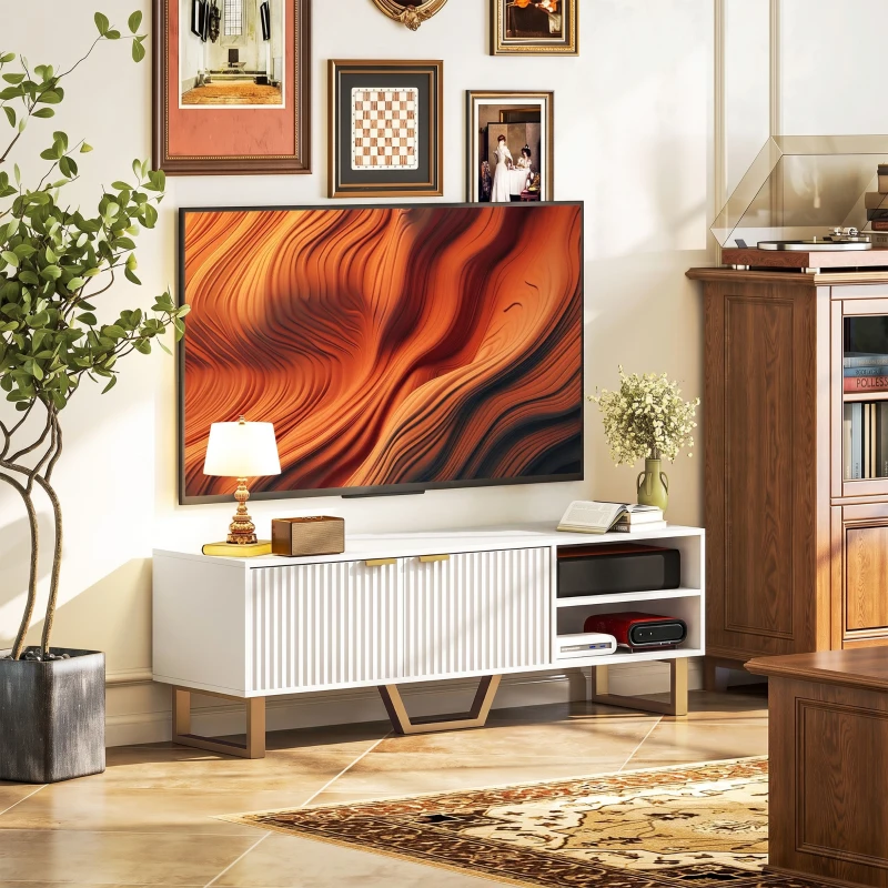 HOMCOM TV-Möbel TV-Bank für Fernseher bis 177,8 cm - 2-türiger gerillter Schrank, offenes Fach und Kabeldurchlässe