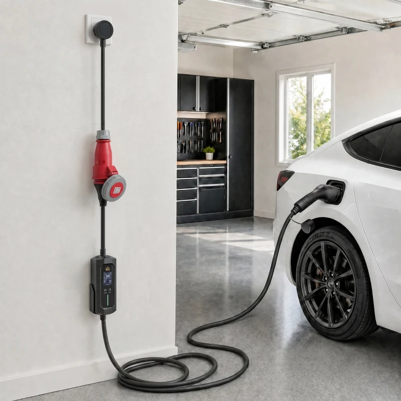 HOMCOM Mobile Wallbox 11kW 8m Typ 2 6–16 A 3-Phasig Ladekabel CEE 16A auf Typ 2 mit Einstellbarer Ladeleistung Startzeitvorwahl