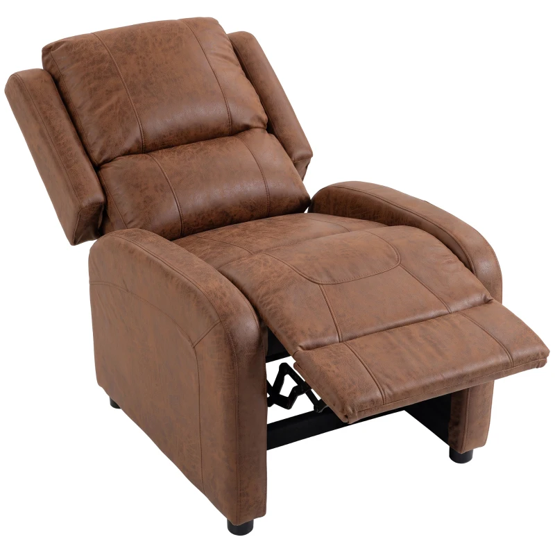 HOMCOM Sillón Relax Reclinable Manual Tapizado en Cuero Sintético Instalación Rápida Reposapiés Acolchado Grueso Marrón