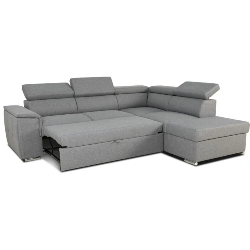 Canapé d'angle convertible réversible avec coffre - 5 places - DAYTONA - Tissu gris - 260 x 77 / 94 x 216 cm