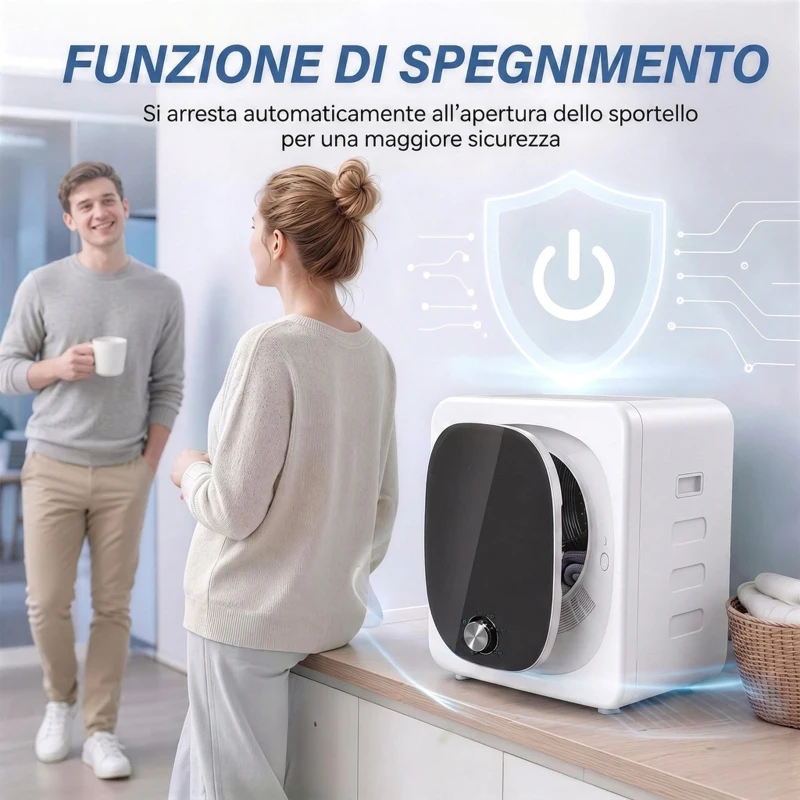 HOMCOM Mini Asciugatrice Portatile 2.5 kg, 5 Programmi, 800W, Carica Frontale, Tamburo in Acciaio Inox, per Casa, Bianco