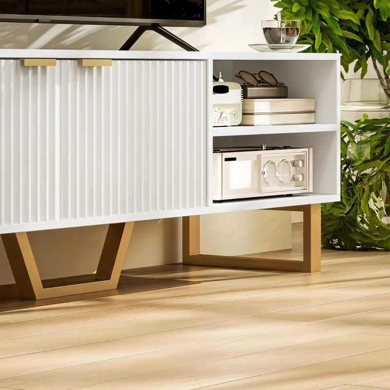 HOMCOM TV-Möbel TV-Bank für Fernseher bis 177,8 cm - 2-türiger gerillter Schrank, offenes Fach und Kabeldurchlässe