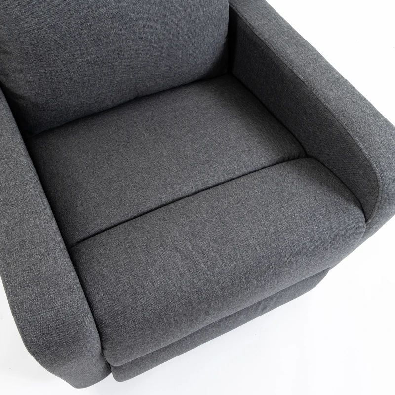 HOMCOM Sillón Relax Reclinable Manual Tapizado en Lino Instalación Rápida Reposapiés Acolchado Grueso y Patas de Madera Gris
