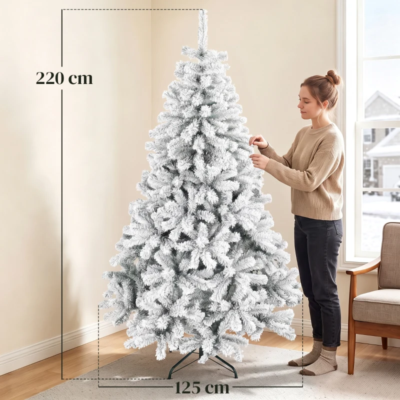 HOMCOM Verschneiter Weihnachtsbaum 230 cm mit 1000 schwer entflammbaren PVC-Spitzen gelenkige Zweige schneller Aufbau Grün und Weiß