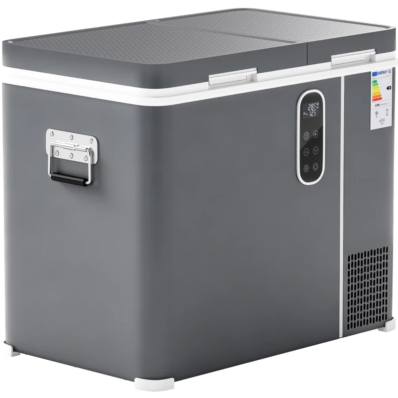 Outsunny 55L Compressor Car Fridge Freezer, Dual Zone Camping Refrigerator with App Control, Grey