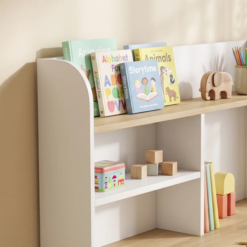 AIYAPLAY Birou pentru Copii, Masă de Studiu cu Bibliotecă și Sertar 3-8 Ani, Alb