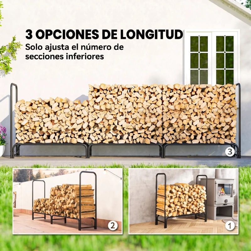 Outsunny Leñero de 1 m³ Regulable con Toldo Impermeable de PE y Metal 300x36x99 cm Negro y Verde Oscuro