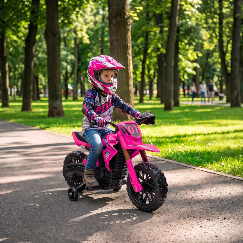 AIYAPLAY Elektro-Motorrad für Kinder, 12V Kindermotorrad mit Stützrädern, Kinderfahrzeug mit Hupe und Startgeräusch, 3 km/h, Rosa(m-2)