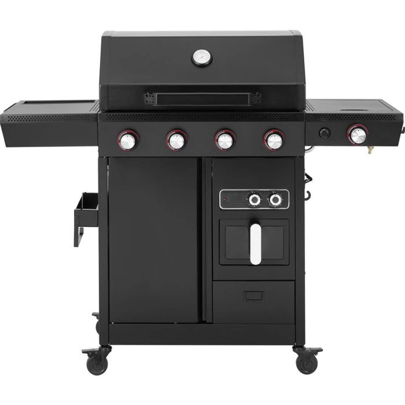 Barbecue a gaz - Cookingbox - Airgrill - 4 brûleurs - Fonction Air Fryer - Cuve en acier - Grilles de cuisson en fonte émaillée
