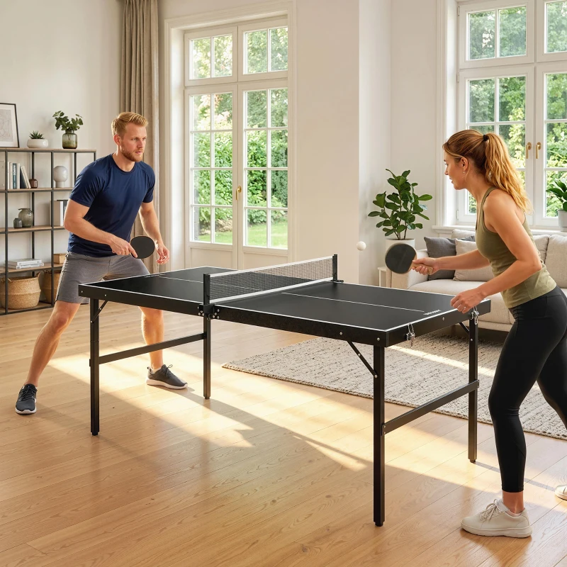 SPORTNOW Mini Tavolo Ping Pong Pieghevole con Rete da Gioco e Maniglia da Trasporto, Tavolo da Ping Pong in Alluminio e MDF