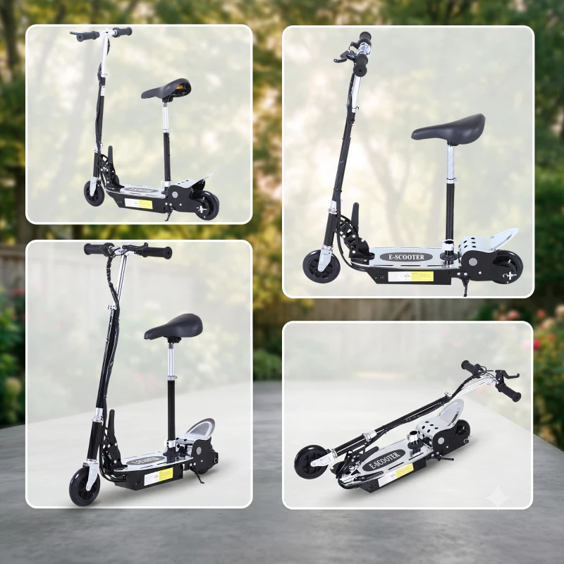 HOMCOM Foldable Powered Scooter with Adjustable Handle, Brake, Black