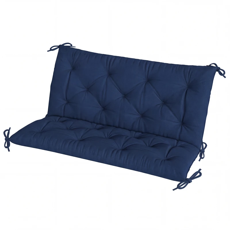 Outsunny 2 Seater Bench Pad, Garden Chair Cushion with Back and Ties for Indoor and Outdoor Use, 98 x 100 cm, Dark Blue