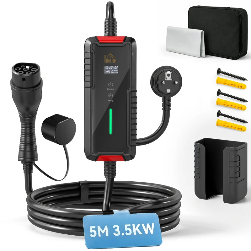 HOMCOM Încărcător pentru Mașini Electrice de 3,5 KW, cu Temporizator, Negru