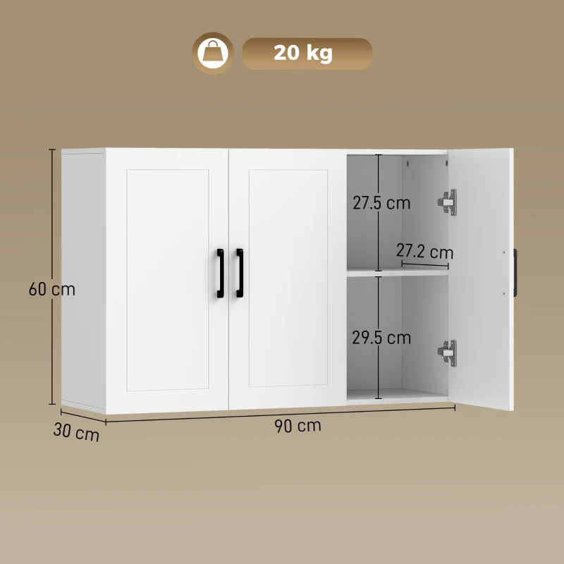 HOMCOM Bathroom Wall Cabinet, Wall Mounted Bathroom Cabinet, Over the Toilet Space Saver with Adjustable Shelves, White