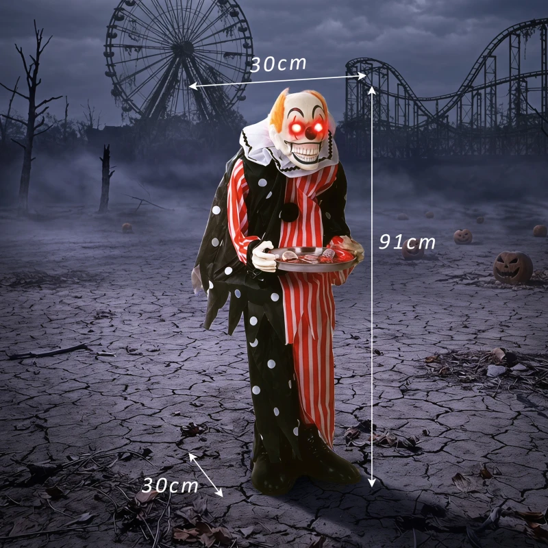 HOMCOM Animated Clown Halloween Decoration, Scary Halloween Animatronics Decor with Sound Touch Activated