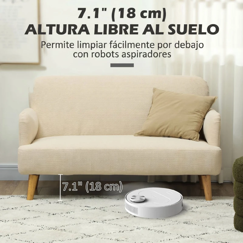 HOMCOM Sofá de 2 Plazas de 140 cm Tapizado en Terciopelo Patas de Madera de Caucho para Sala de Estar Blanco