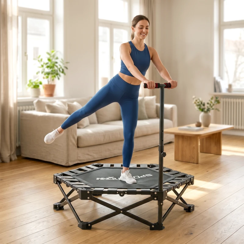 SPORTNOW Fitness-Trampolin mit verstellbarem T-Griff, faltbar, Tragetasche, 180 kg Belastbarkeit, Stahl, Kunststoff, Schwarz