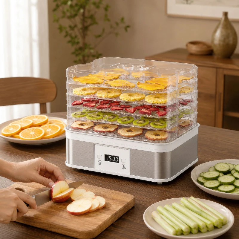 HOMCOM 5 Tier Food Dehydrator, 245W Stainless Steel Food Dryer Machine with Adjustable Temperature, Timer and LCD Display for Drying Fruit, Meat, Vegetable, Jerky and Pet Treat, White