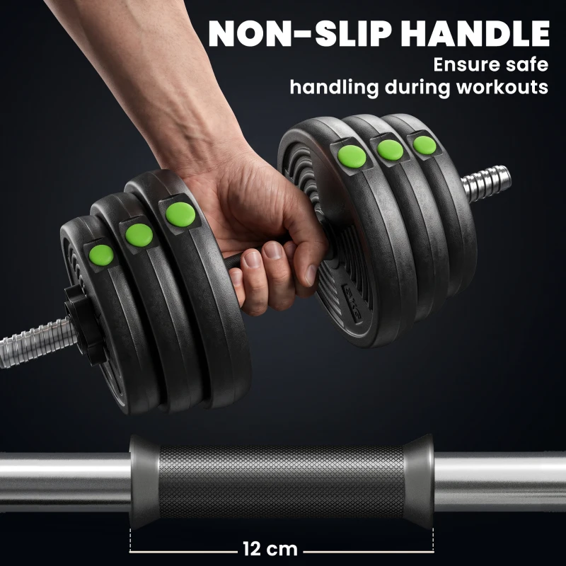SPORTNOW Adjustable Weight Barbell & Dumbbells Set Free Weights Strength Muscle Exercise Home Gym Training, Black and Green