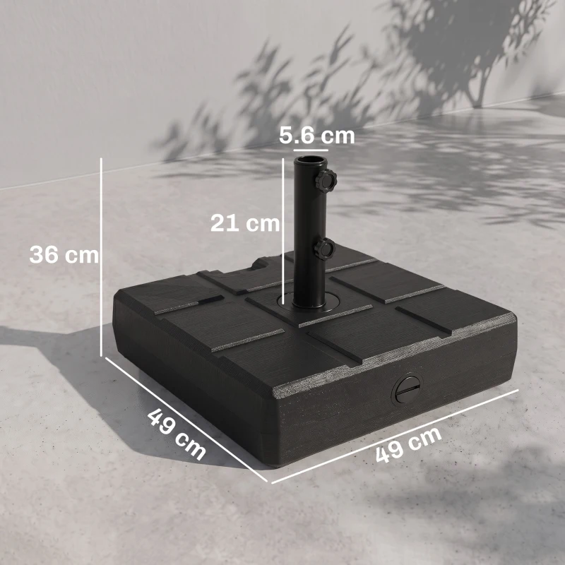 Outsunny Bază pentru Umbrelă de Grădină 3,5 m cu Mânere, din HDPE și Oțel, 49x49x36,5 cm, Negru
