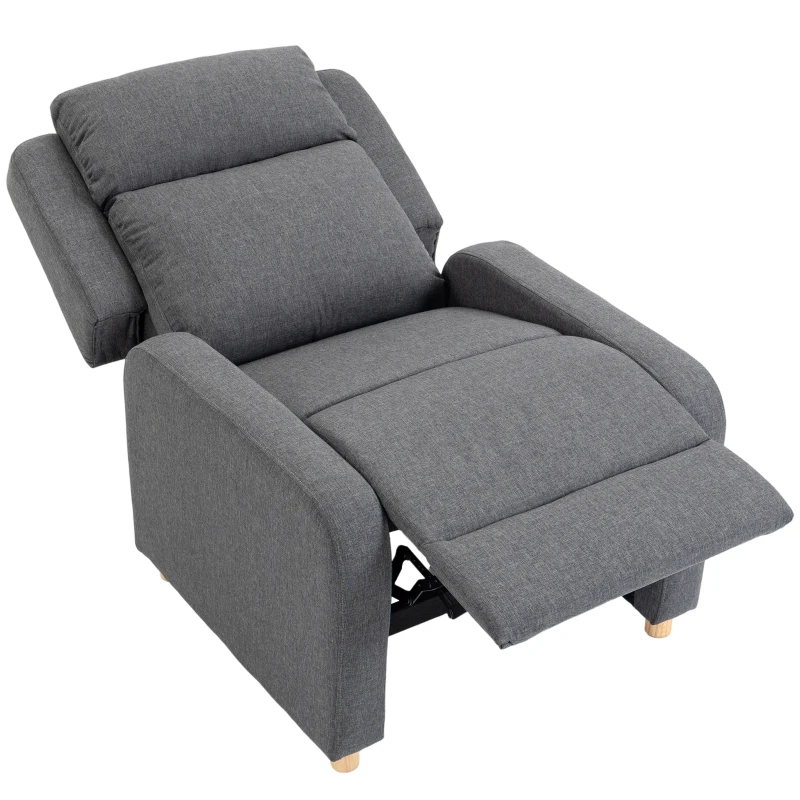 HOMCOM Sillón Relax Reclinable Manual Tapizado en Lino Instalación Rápida Reposapiés Acolchado Grueso y Patas de Madera Gris