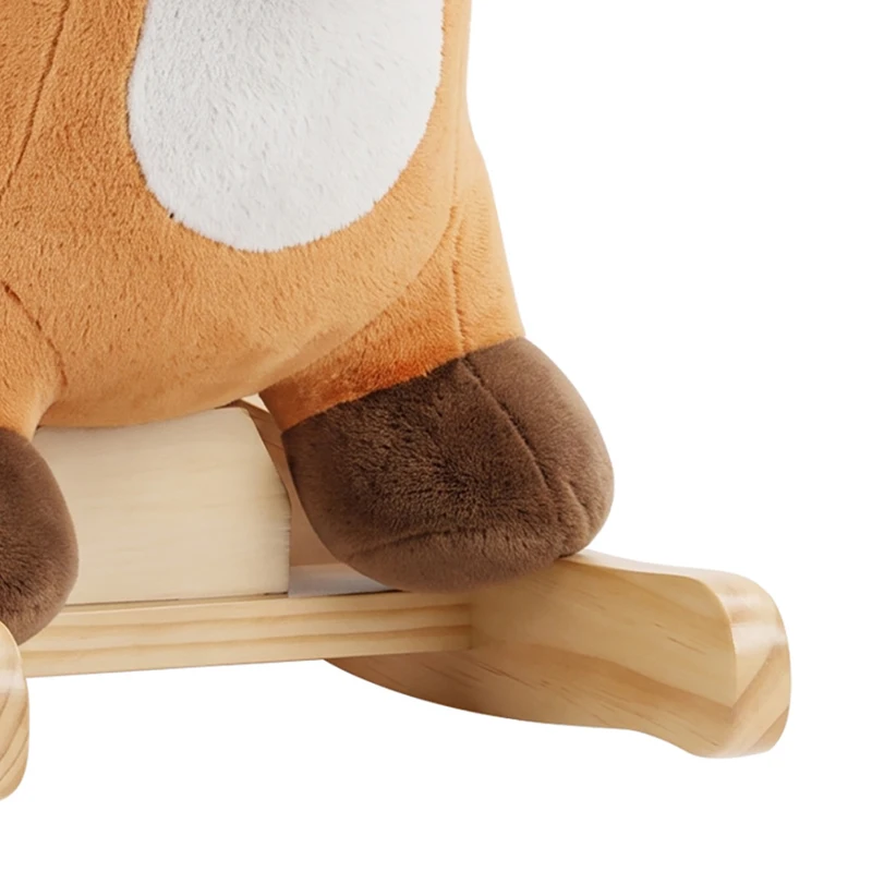 AIYAPLAY Cheval à bascule cerf en peluche avec sons d'animaux, ceinture de sécurité et butées anti-basculement, marron