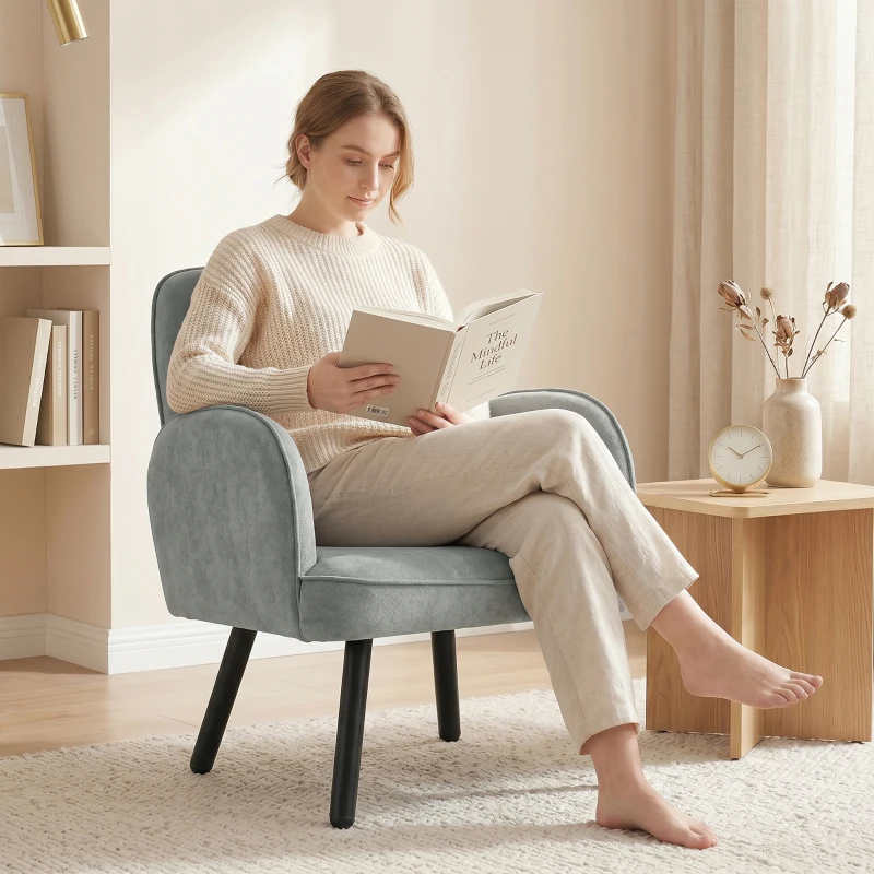 HOMCOM Lounge Chair Velvet Upholstered Armchair with Spring Cushion for Living Room Bedroom Grey
