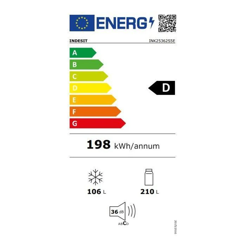 Réfrigérateur combiné congélateur - INDESIT - INK25362S5E - 2 portes - 315 L - 186x60x66 cm - Silver