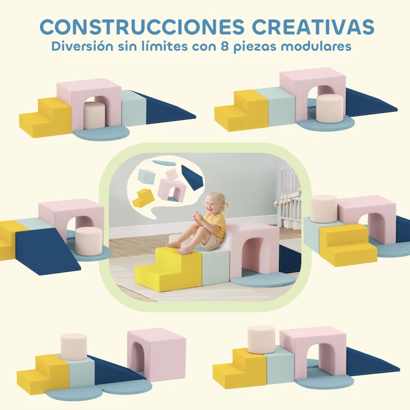 AIYAPLAY Juego de 8 Bloques de Espuma para Niños con Fundas de Terciopelo Lavables para Escalar y Gatear Multicolor