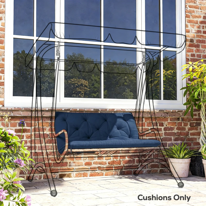 Outsunny 2 Seater Bench Pad, Garden Chair Cushion with Back and Ties for Indoor and Outdoor Use, 98 x 100 cm, Dark Blue