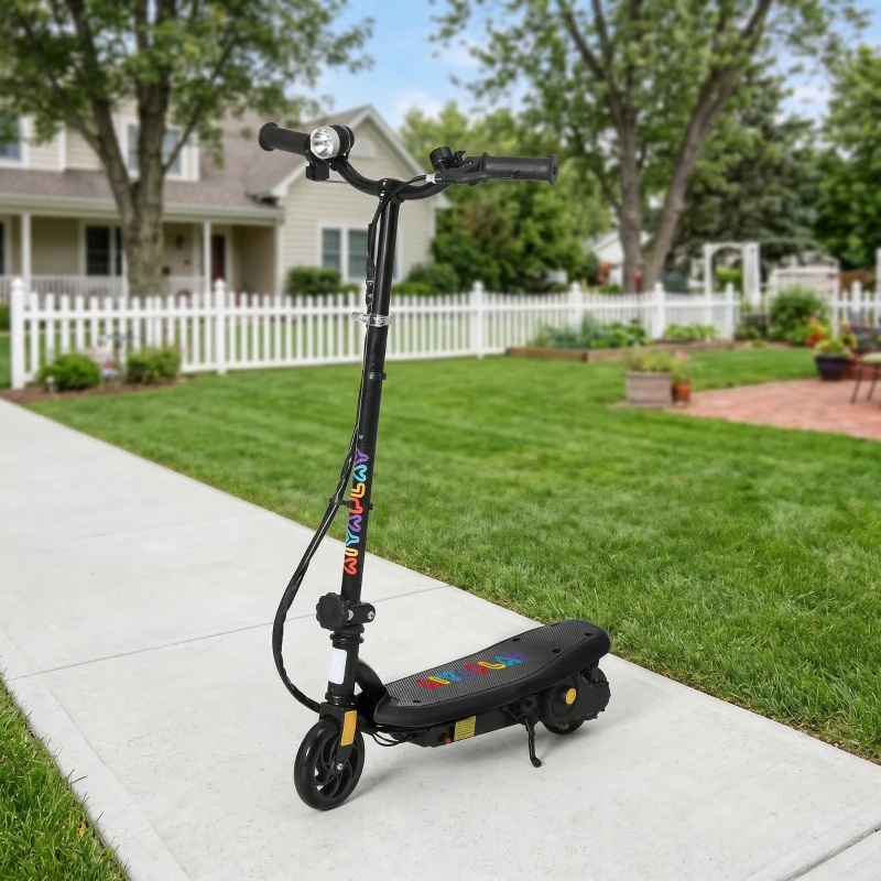 HOMCOM Foldable Electric Scooter, with LED Lights, for Ages 7-14 Years, Black